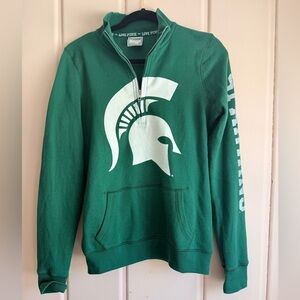PINK Michigan State Victoria's Secret 100% cotton Green Quarter-Zip Sweatshirt